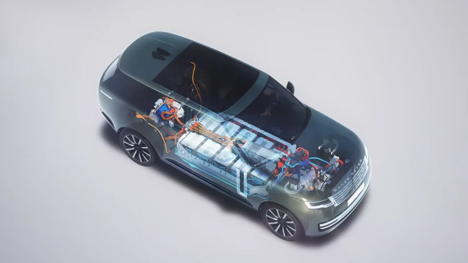 ilustración con cadena cinemática do Range Rover Electric