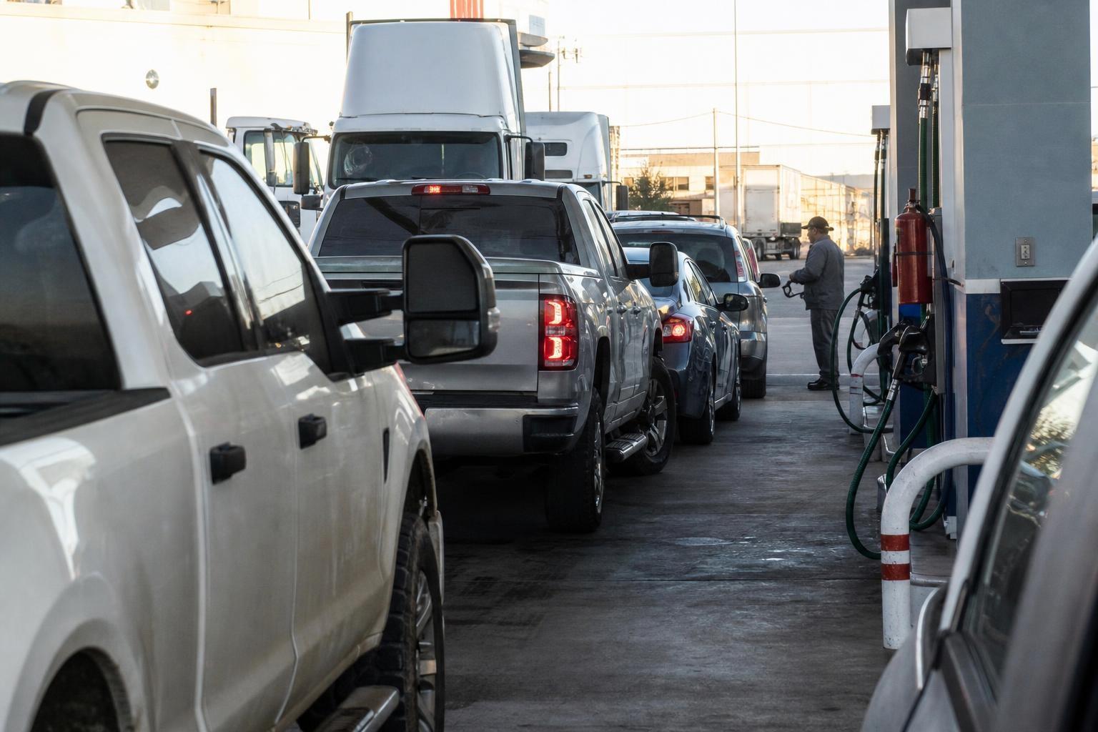 Gasolineras de la frontera venden la Magna más barata que en Estados Unidos : la fila de autos americanos lo confirma